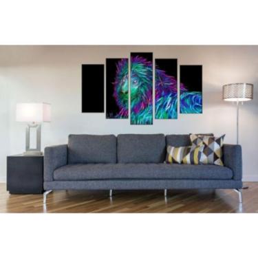 Imagem de Quadro Decorativo Mosaico 5 Peças Mod1158 Leão Brilhante - Paradecoraç