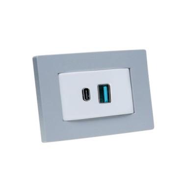 Imagem de Espelho de Tomada Simples Reto com 2 USB 9.0A - CONNECT CAIXA TOMADA, 