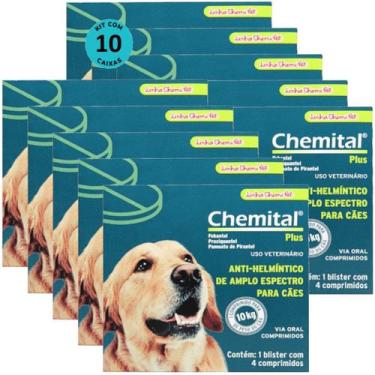 Imagem de Chemital Plus Com4 Comprimidos ChemitecVermífugo Para Cães Kit Com 10 