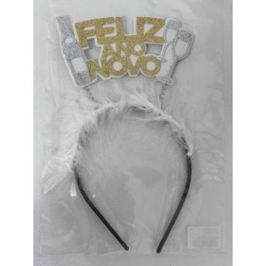 Imagem de Tiara Feliz Ano Novo Espumante e Taça EVA Branco e Dourado Vivarte - I