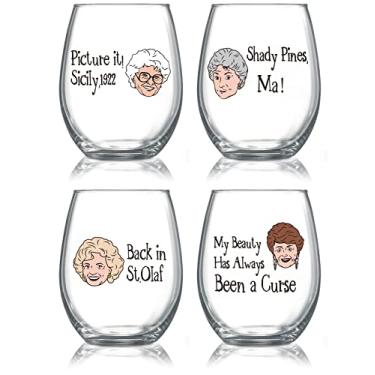 Imagem de DDDDXO Taças de vinho Golden Girls, Mercadoria Golden Girls, Conjunto de 4 taças de vinho sem haste Golden Girls, presentes inspirados em meninas douradas para mulheres, taças de vinho de presente para fãs de programas de TV dourados (500 ml) (02)