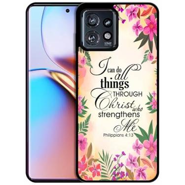 Imagem de SM CASES Capa para Moto Edge Plus 2023, Edge 40 Pro - I Can Do All Things, capa protetora de borracha TPU à prova de choque com design impresso em 2D para Moto Edge Plus 2023. Preto