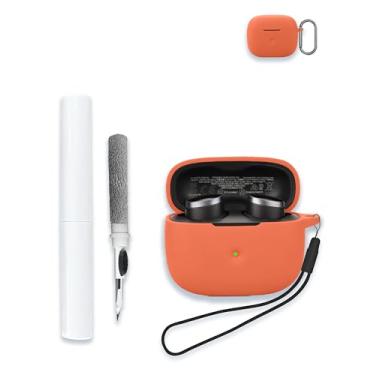 Imagem de Capa para fones de ouvido intra-auriculares Bowers & Wilkins Pi6 sem fio, capa protetora portátil de silicone macio resistente a arranhões com kit de limpeza, mosquetão e cordão, laranja