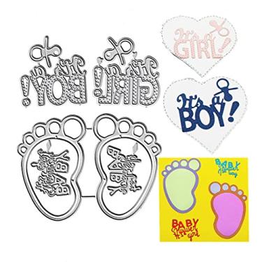 Imagem de Moldes de corte de pegadas de bebê, molde de estênceis de metal com letras de meninos e meninas para cartões, scrapbooking e faça você mesmo, álbum de artesanato, decoração de cartão de papel