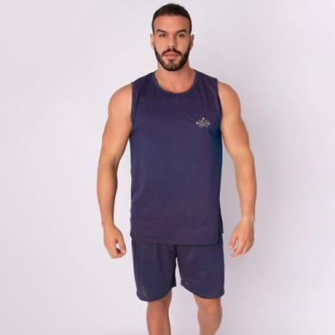 Imagem de Pijama Masculino Regata Adulto Short Verão Curto Malha Liso Dormir Bás