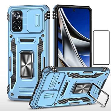 Imagem de suvuvit Capa para XiaoMi Poco X4 Pro 5G com protetor de tela e capa de câmera de lente deslizante, capa protetora resistente militar resistente para Xiaomi mi Poco X4 Pro 5G com suporte de anel (azul)