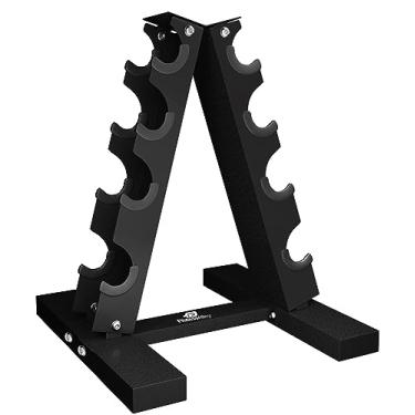 Imagem de Fitness Alley Rack para halteres de aço – Suporte para 4 níveis de peso e 4 níveis de suporte para halteres – Suporte para halteres – Suporte para halteres – Suporte para halteres – Suporte para halteres