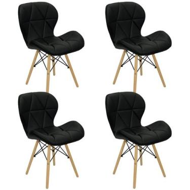 Imagem de Kit 4 Cadeiras Charles Eames Eiffel Slim Wood Estofada - Preta - Liant