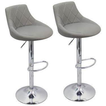 Imagem de Kit 2 Banquetas Milano Carmel Estofada Giratória c/ Regulagem - Cinza 