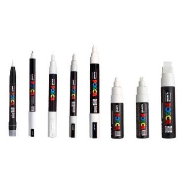 Imagem de KIT 6 Canetas Posca Branca PC-1MR.3M.5M.7M.8K e 17K Uni-Ball