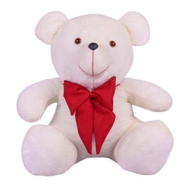 Imagem de Urso Teddy De Pelúcia Tamanho 50cm G - LuckBaby, Branco vermelho