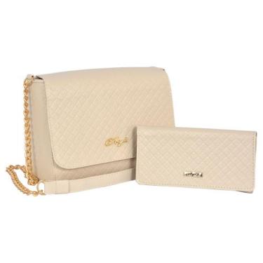 Imagem de Kit Bolsa Feminina lateral corrente + carteira  - Aryel, Marfin