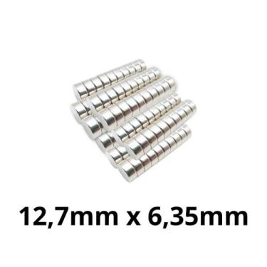Imagem de Kit 100 Imã Neodímio Disco Magnético N35  12,7 x 6,35 mm Super Forte P