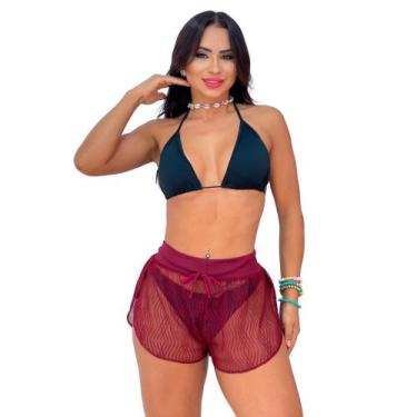 Imagem de Shorts Saída De Praia Em Renda Transparente 885 - GENÉRICA, Bordô, G