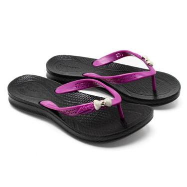 Imagem de Chinelo Lançamento Alcalay Enfeite Laço Anatômico Leve Colorido, Preto
