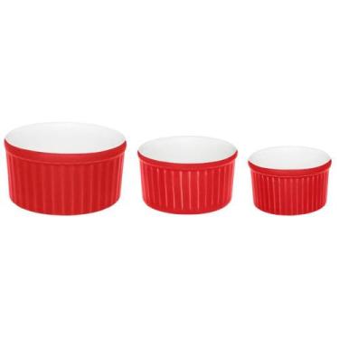 Imagem de Conjunto de 3 Tigelas Ramequin Branco e Vermelho - Oxford