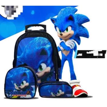 Imagem de Kit Mochila InfantilSonic2 Rodinha, Lancheira Térmica e Estojo - nacio