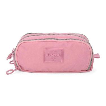 Imagem de Estojo Escolar Up4You Zíper Triplo Tecido Crinkle Rosa