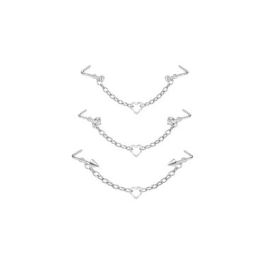 Imagem de AccGin Corrente de piercing de nariz no nariz de aço inoxidável com zircônia cúbica parafuso de nariz em forma de L para mulheres e homens, joias de narina com corrente de ponte, Aço inoxidável,