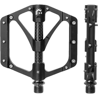 Imagem de GORIX Pedais planos para bicicleta ampla CNC 3 rolamentos tubo central de fibra de carbono leve com pino antiderrapante Spike Road Mountain MTB bicicleta (GX-FX356)