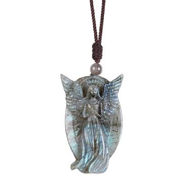 Imagem de Nupuyai Colar de labradorita natural esculpido à mão, unissex, pingente de pedra de cristal de labradorita irregular com cordão ajustável, 45 a 78 cm, Cristal de labradorita, Labradorita