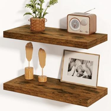 Imagem de Prateleiras flutuantes, prateleiras flutuantes de 20 cm de profundidade, 61 cm L x 20 cm P, conjunto de 2 prateleiras flutuantes de madeira rústica para decoração de casa, prateleiras de armazenamento