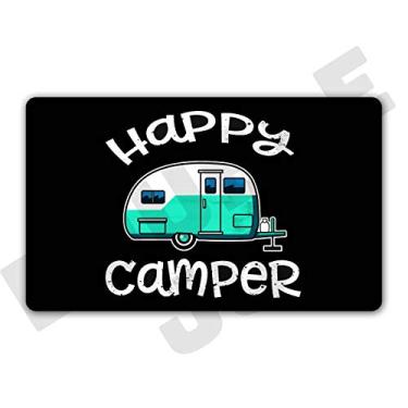 Imagem de DoubleJun Tapete de entrada de acampamento divertido Happy Camper Caravana Tapete de entrada interior/frontal/decoração de casa lavável à máquina borracha antiderrapante 75 cm (L) x 45 cm (C)