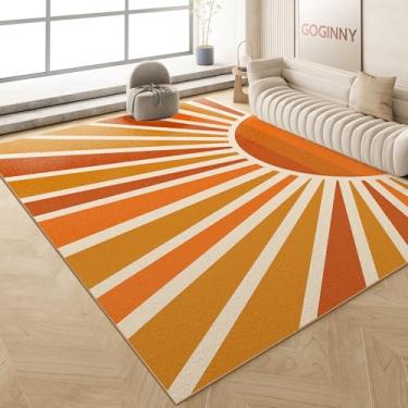 Imagem de Tapete lavável para área de sol 10 x 15 cm para sala de estar, marrom sol moderno, abstrato, boho, tapete de área grande, de lã sintética, leve, com suporte antiderrapante para quarto, berçário, sala