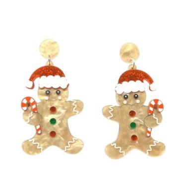 Imagem de Brincos femininos pendentes de Natal para homens de gengibre e bengala doce, chapéu de Papai Noel, enfeite fofo, brinco com glitter, presente de festa de Natal, Small, Acrílico, Sem pedra preciosa