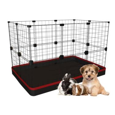 Imagem de Cercado para Porquinho da Índia 60x90x60cm com Bandeja Higiênica Tapete Impermeável Fácil de Limpar Cercadinho Pet Coelho Filhotes de Cachorro (Tela Preta e Tapete Rosa)