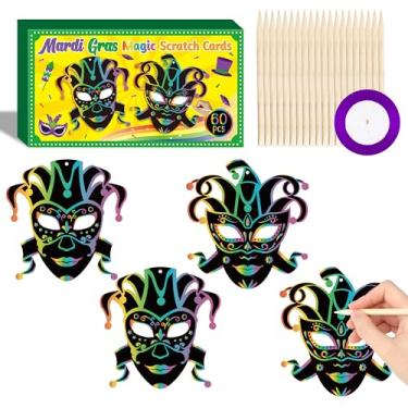 Imagem de WATINC Raspadinhas de carnaval – 60 peças, kit de artesanato de carnaval para crianças, baile de máscaras, faça você mesmo, cartão de papel de raspar de cor mágica, cartões de raspadinha para