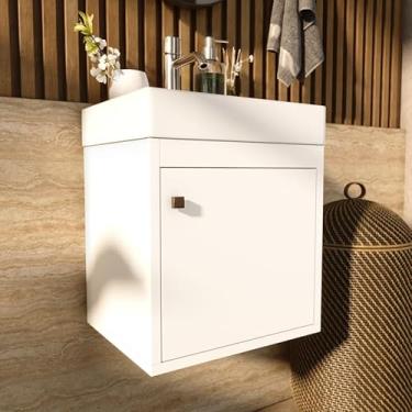 Imagem de Gabinete Armário Suspenso Embutido de Parede Multiuso para Banheiro 1 Porta Madrid - Branco