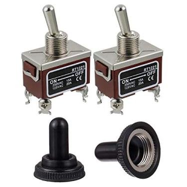 Imagem de BOJACK Rt1221 Interruptor de Alternância 125V 20A 250V 15A Dpst Liga-Desliga Interruptor de Balancim de 4 Pinos Terminais com Tampa de Metal À Prova D'Água (Pacote de 2 Peças)