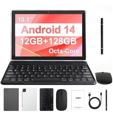 Imagem de ATMPC Tablet, 10 polegadas Android 14 tablets 12 GB (4 + 8 expansão) RAM 128 GB ROM, 1 TB expansível, tablet octa-core com teclado, mouse, Stylus, 1280 * 800 IPS, bateria de 6000 mAh, WiFi 6, BT 5.4