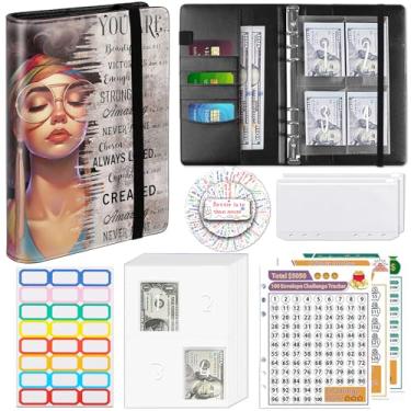 Imagem de 100 envelopes para guardar dinheiro, fichário econômico com envelopes de dinheiro e rastreador de economia, fichário de enchimento de dinheiro de 30 dias a 52 semanas, citações inspiradoras de meninas