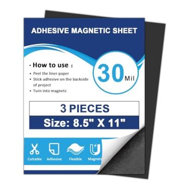 Imagem de STTMGN Folha Magnética De 30 Mil Com Adesivo 3 Peças 8,5 X 11 Polegadas, Fita Magnética Flexível, Transforma Coisa Em Ímã De Geladeira