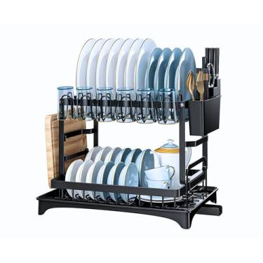 Imagem de Escorredor de Louça Completo em Aço Carbono Organizador Escorredor de Pratos Inox, Suporte para Talheres, Copos, Tábuas, Facas e Bandeja de Drenagem de Água