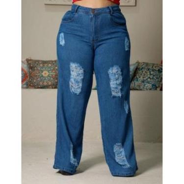 Imagem de Calça jeans feminina wed leg plus sise rasgada destroyd lançamento 2025-Feminino