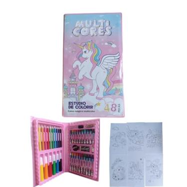 Imagem de Kit Maleta De Colorir Infantil 48 Itens Escolar Material Voltas As Aulas Estojo Desenhar