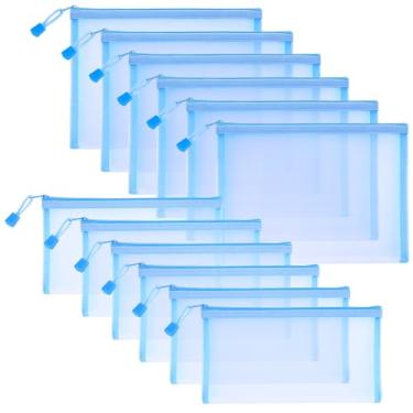 Imagem de Sinzip 12 peças bolsa de malha de nylon com zíper, bolsas de cosméticos de malha, estojo de lápis, bolsas de viagem multiuso para cosméticos escolares, materiais de escritório e acessórios de viagem,