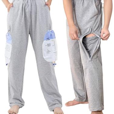 Imagem de AUSTYLCO Calça com suporte para bolsa de urina com bolsos com zíper, calça de cateter de incontinência, calça com suporte de bolsa de urina para nefropatia, nefropatia, cistostomia, idosos