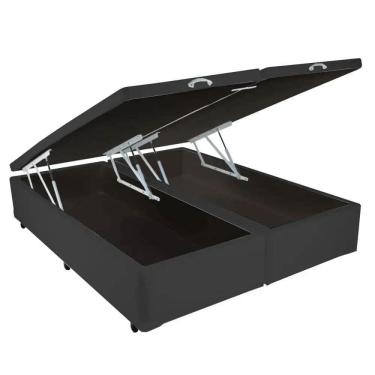 Imagem de Base Box Bipartida Baú Casal em Suede 43x188x138 Universal Cor Preto