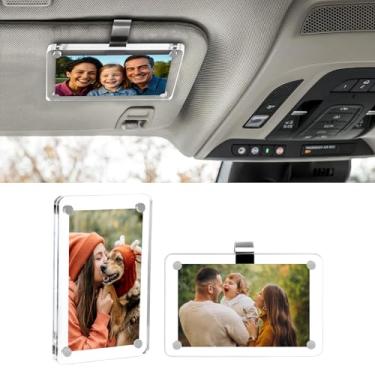 Imagem de CARFIB Suporte magnético para foto de carro com clipe de viseira de sol personalizado para exibição de fotos Polaroid Acrílico universal 2 peças