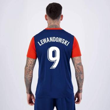 Imagem de Camisa Barcelona Lewandowski 9 Escudo Vermelha e Azul-Masculino
