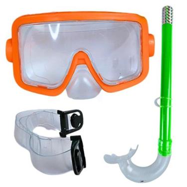 Imagem de Kit Mergulho Infantil Máscara Snorkel Laranja Verde Piscina Praia Cast