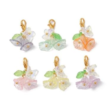 Imagem de Ornazy 120 peças de pingente de flor borboleta acrílico decoração colorida forma floral bolsa berloques mini trompete flor ornamentos pendurados para carro chaveiro pingente