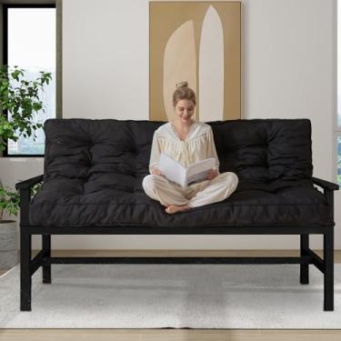 Imagem de YOSHOOT Colchão futon de 15 cm, tamanho casal, sofá futons espesso, colchão de chão para adultos, enchimento de espuma desfiada, médio firme (moldura não incluída), preto (137 x 190 cm)