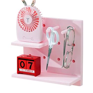 Imagem de Conjunto de prateleira com ganchos, pequenas prateleiras flutuantes de plástico organizador de parede para mesa, escritório, banheiro, entrada e cozinha, sem perfuração