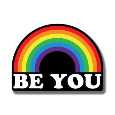 Imagem de Ímã de arco-íris Be You - LGBTQ Pride Ally Love Ímã de bandeira de arco-íris - Ímã de superfície de metal de geladeira para carros e caminhões - 12 cm no lado mais longo - Feito nos EUA - AAMT0182