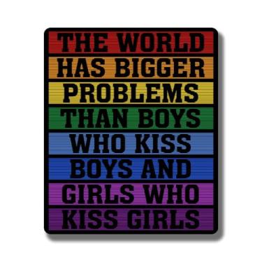 Imagem de Ímã The World Has Bigger Problems Than Gay People - LGBTQ Pride Ally Love Ímã de bandeira de arco-íris - Ímã de superfície de metal de geladeira de carro e caminhão - 12 cm no lado mais longo - Feito
